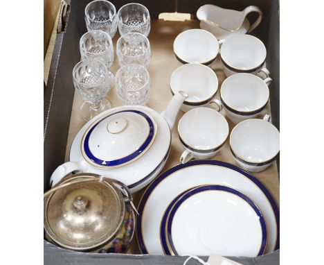 An assortment of ceramics and glassware, to include a part Spode service, Wedgwood, Coalport etc., six Waterford glasses, a M