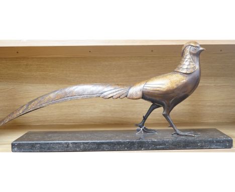 An Art Deco bronze and slate pheasant, signed Lorino - 74cm long