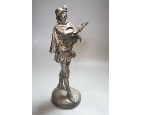 Emmanuel Fremiet (1824-1910), a silvered bronze figure of a swordsman - 33cm tall