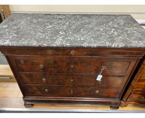 A 19th century French mahogany marble top commode, width 121cm depth 56cm height 94cm