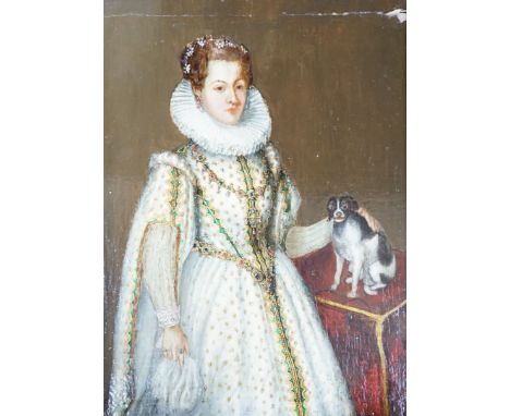 19th century Flemish school, Oil on panel, portrait of a 17th century lady, 21.5 cm X 17 cm