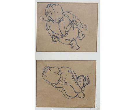 Peter Howson (b.1958), two pen and ink drawings, Studies of an infant, each 26 x 21cm, framed as one.