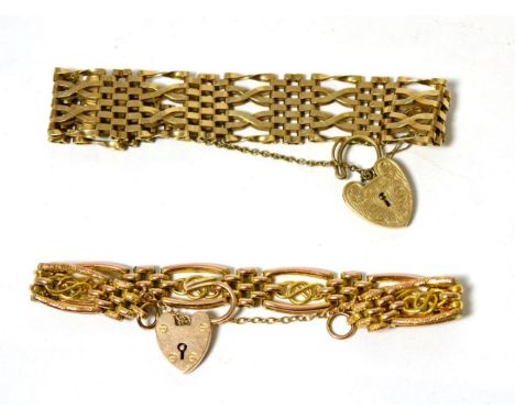 A 9ct gold gate link bracelet and another      