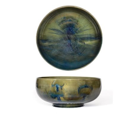 A monumental William Moorcroft landscape pattern bowl, in tones of green and blue, impressed MOORCROFT BURSLEM ENGLAND 274, g