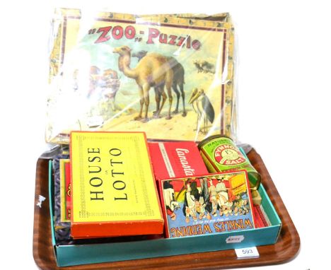 A collection of puzzles, ''Zoo-Puzzle'' jigsaw, cribbage marker etc (10)       