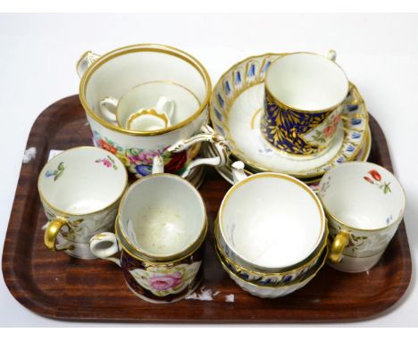 A pair of Spode coffee cans, circa 1820, painted with flower sprigs, pattern no.2019; a pair of Minton coffee cans, with flow