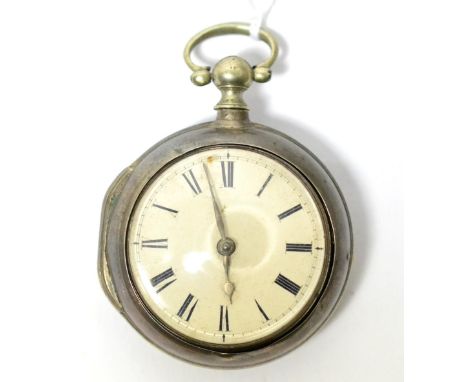 A silver pair cased verge pocket watch, Jno Slattard, London, 1769, gilt fusee movement signed and numbered 1771, square balu