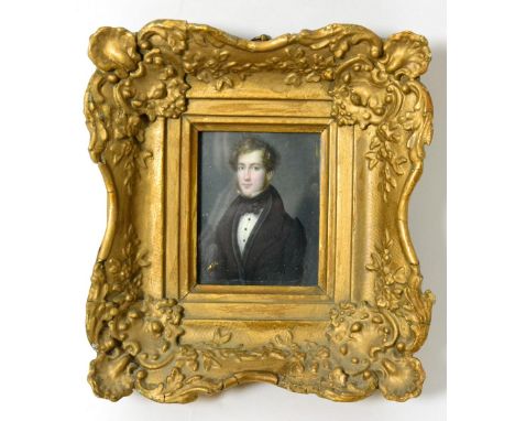 English School (early 19th century): a miniature bust portrait of a gentleman wearing a black jacket and scarf, 9cm by 7cm   