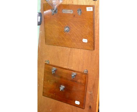 A silver and white metal mounted oak ''HUNTING FIXTURES'' board, 34cm; and a similar board, 32cm (2)      