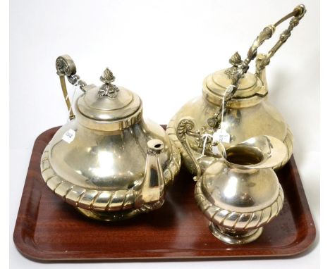 A seven piece silver tea service (XRF tests as 96% silver) comprising coffee pot, teapot, kettle on stand, strainer, stand, s