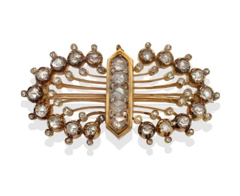 A diamond brooch, probably Indian, in an Art Deco Style, set with rose cut diamonds, in collet settings, with knife edge bars