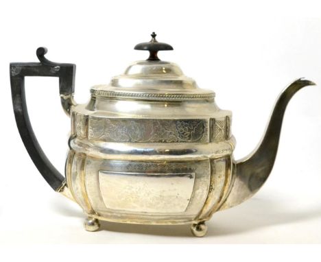 A late Victorian silver porringer, London 1890, in Charles II style, 17cm wide over handles; and a George III teapot, London 