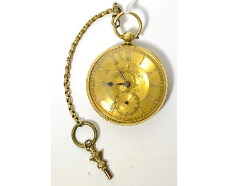 An 18ct gold open faced pocket watch, signed G. Wilson, Appleby, circa 1850, fusee lever movement, gold coloured dial with Ro