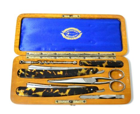American Civil War interest: A George Wostenholm & Sons necessaire, containing tortoiseshell and steel implements, with prese
