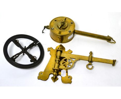 A Victorian brass meat jack, with crank wind clockwork mechanism, the drum embossed `T Restell's Patent, Sole Manufacturers E