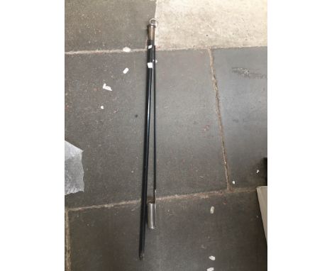 SILVER TOP WALKING STICK AND LONG HANDLED LADLE