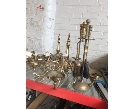 BRASS CHANDELIER LIGHT FITTINGS AND FIRESIDE TIDY SET