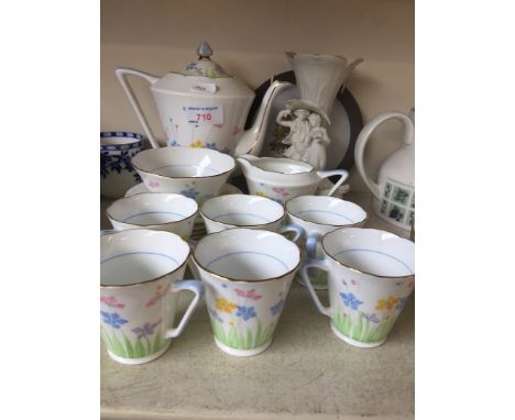 GRAFTON CHINA ART DECO TEA WARE ETC.CONDITION:  CUPS DEMITASSE SIZE, 2 CUPS WITH HAIRLINES, CRAZING PRESENT IN MILK JUG, CRAZ