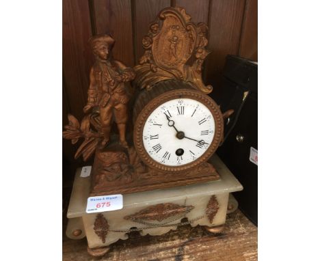 VICTORIAN METAL AND ALABASTER MANTEL CLOCK