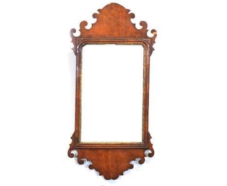 Walnut and burr walnut pier glass, arched glass, 90x44cm, and another Chippendale style pier glass.Qty: 2