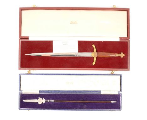 Miniature silver mounted halberd, David Shaw Silverware Ltd, London 1978, 38cm, cased; Wilkinson Sword partizan, 28cm blade, 