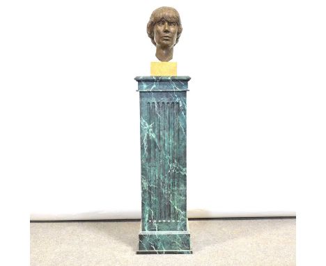 Bob Dawson,Portrait bust of a lady, head,Meridian foundry bronze, stone plinth,overall height 37cm,on a painted wood simulate