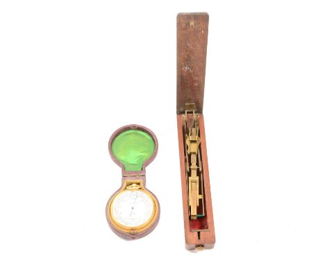 Pocket barometer, brass case, the dial signed Mason, Dublin, cased, 7.5cm, and a set of mahogany and brass folding scales by 