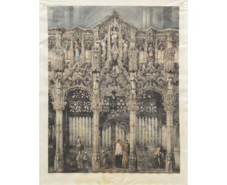 Stanley Eades, St Pauls Cathedral, coloured etching, signed in pencil, plate 68x42.5cm;and Camille Fonce, 'The Screen', colou