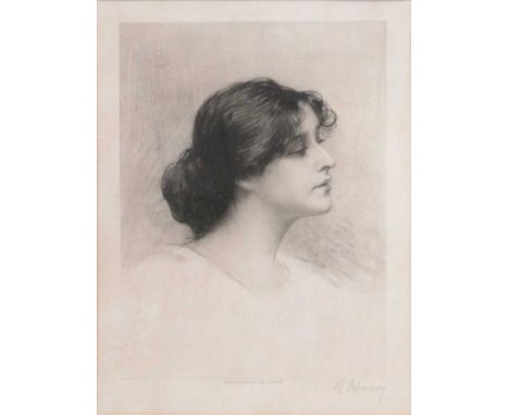 After Cossmann,Pair of portrait prints, head and shoulders of young beauties,monochrome prints, signed,38x28cm.Qty: 2