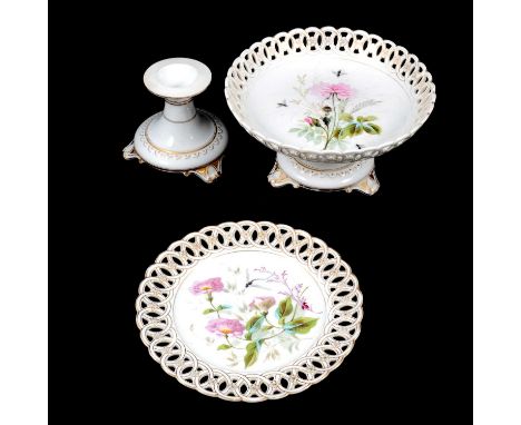 Continental porcelain dessert service, possibly Hutschenreuther, including two comports, 13cm, two others (seperate from stan