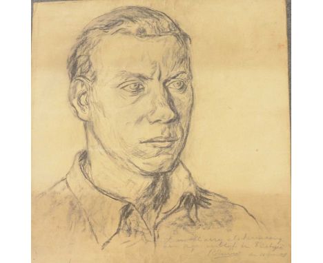 Roger Henri Kamiel Raveel, Portrait of Harry Royle, 1945,charcoal, signed,41x38.5cm, (rolled).