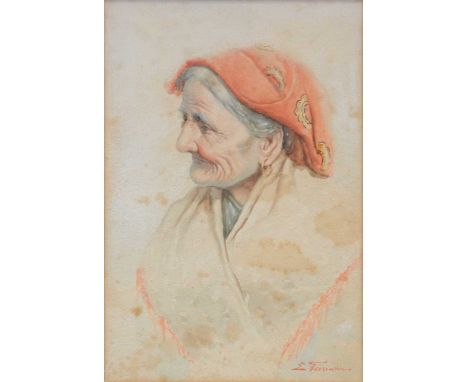 E Fiorentino, Study of an old lady, watercolour, signed,33x22.5cm;and a companion work of a stidy of a man with pipe,watercol