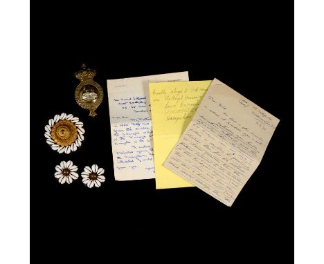Royal Hussars Officer's Breastplate Badge; plus three other brass horse decorations; with letters relating to the items from 