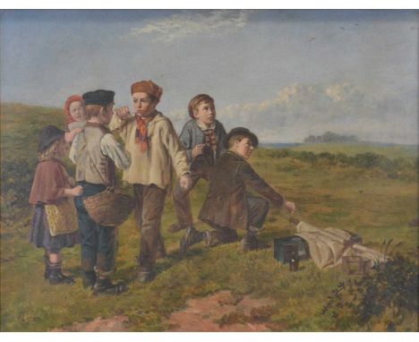 William Hemsley, Birdcatchers, an advanced sketch,oil on canvas, signed and inscribed verso,43x56cm.Condition report:Please s