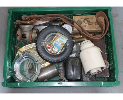 A box of assorted collectables including GWR, ash trays, lamp etc.  
