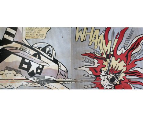 After Roy Lichtenstein (19923-1997), "Whaam!", diptych, offset lithograph printed in colours, 75cm x 64cm, publish by The Tat