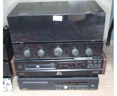 Four HiFi separates comprising an Enigma pre amp, an Enigma power amplifier, an Audio Note AN-CD2 and a Woodside CD player. C