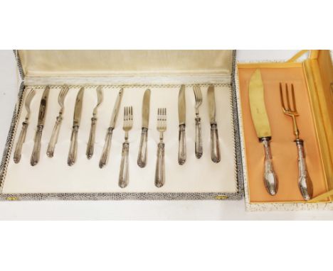 A cased set of knives and forks, the handles marked '800', the box marked 'Argento 800/000', together with a cased knife and 