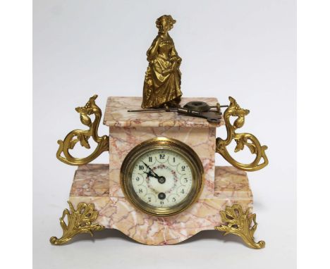 A French gilt metal mounted marble mantle clock with enamel dial, length 27cm.Condition:- General wear through age and use, s