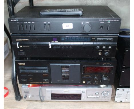 Three HiFi separates comprising an ARCAM 8, Marantz CD-72, a TEAC cassette deck V-1010, together with a Sony DVD player.  