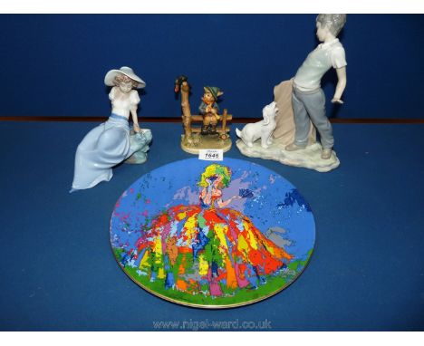 Two Nao figures, Hummel figure (a/f) and colourful Royal Worcester plate