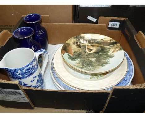 A quantity of china including Coalport and Spode plates, blue and white jug and two blue vases, oriental design, approx. 6" t