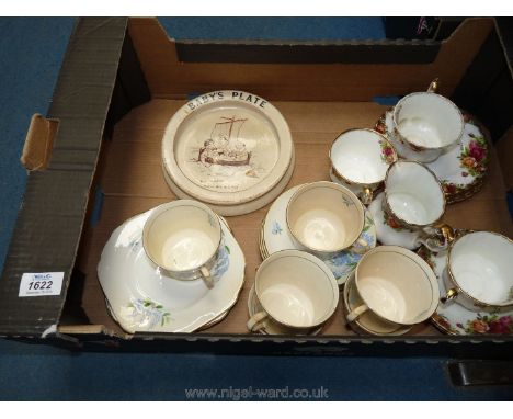 Two part Royal Albert tea services including Old Country Roses and a Carltonware baby plate.