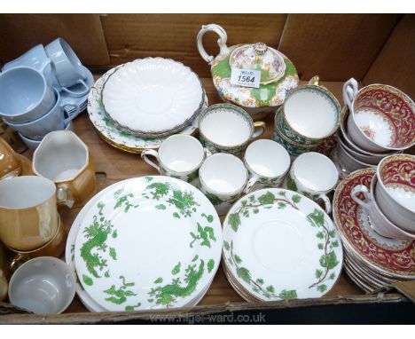 A quantity of china Teasets including Royal Albert, Florentine, Crown Staffordshire, green/white, Paragon teapot, Japanese te