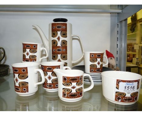 A part brown and white coffee set, J &amp; G Meakins, including five cups and saucers, etc.