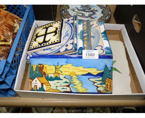 A quantity of blue and white ceramic Tiles