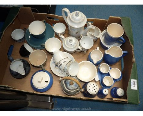 Miscellaneous china including an Oriental coffee set, New Devon pottery and a part Poole coffee set.
