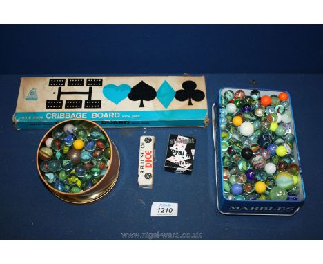 A Marbles, dice and cribbage set.