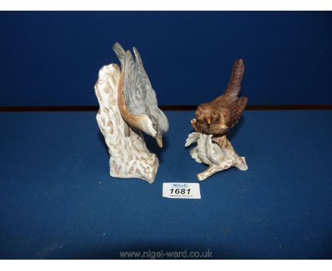 Two ornamental bird figurines, Wren and Nuthatch by W. Goebel (W. Germany).
