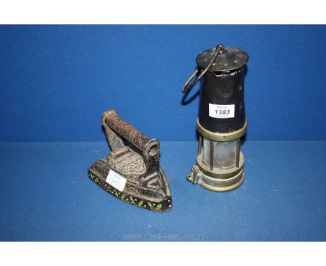 An old Miner's Lamp having 401 to the base together with a Cannon 1900 flat iron.